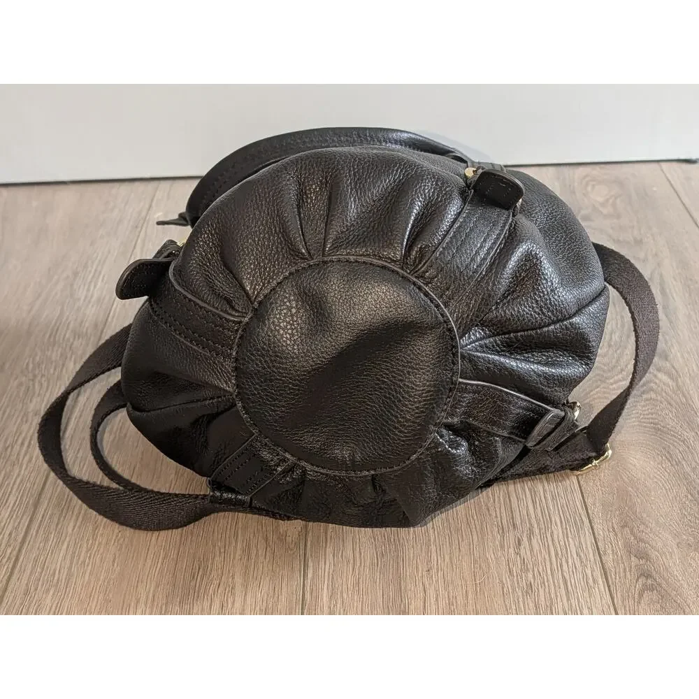 The Sak Kedzie Brown Pebbled Leather Bucket Hobo Bag Gold Hardware